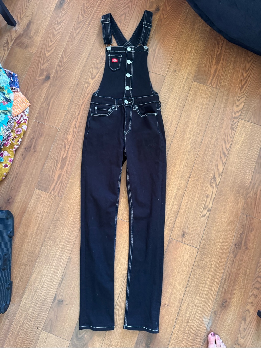 Dickies Black Women's Denim Overalls with White Stitching